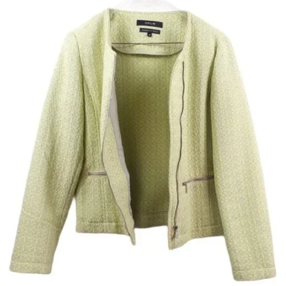 OPUS Size 40 Chartreuse Green Gray Tweed Jale SP Zip Front Moto Jacket Blazer - Picture 6 of 12